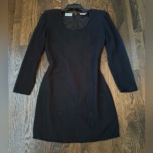 Beaded Drama Special Occasion Black Cocktail Dress M Lined Long Sleeve Sheer